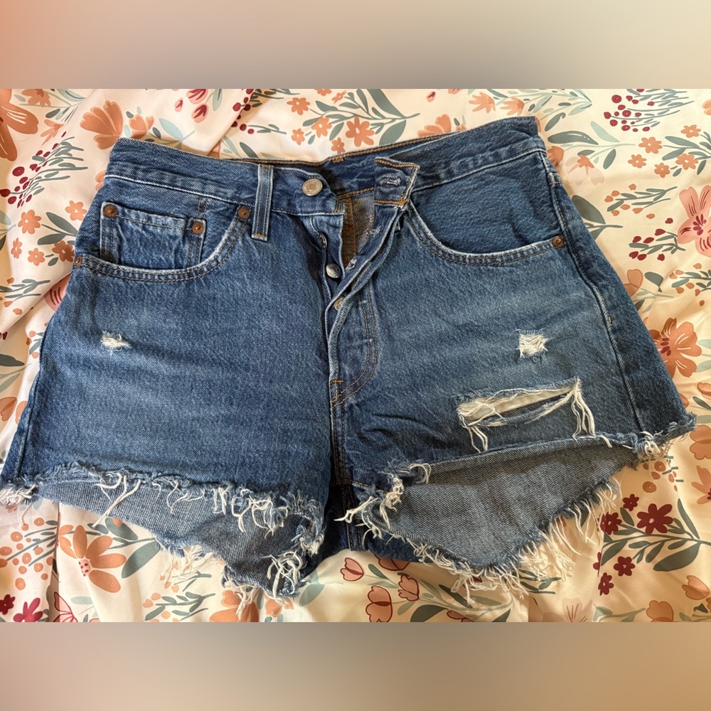Levi's Blue Distressed Jean Shorts